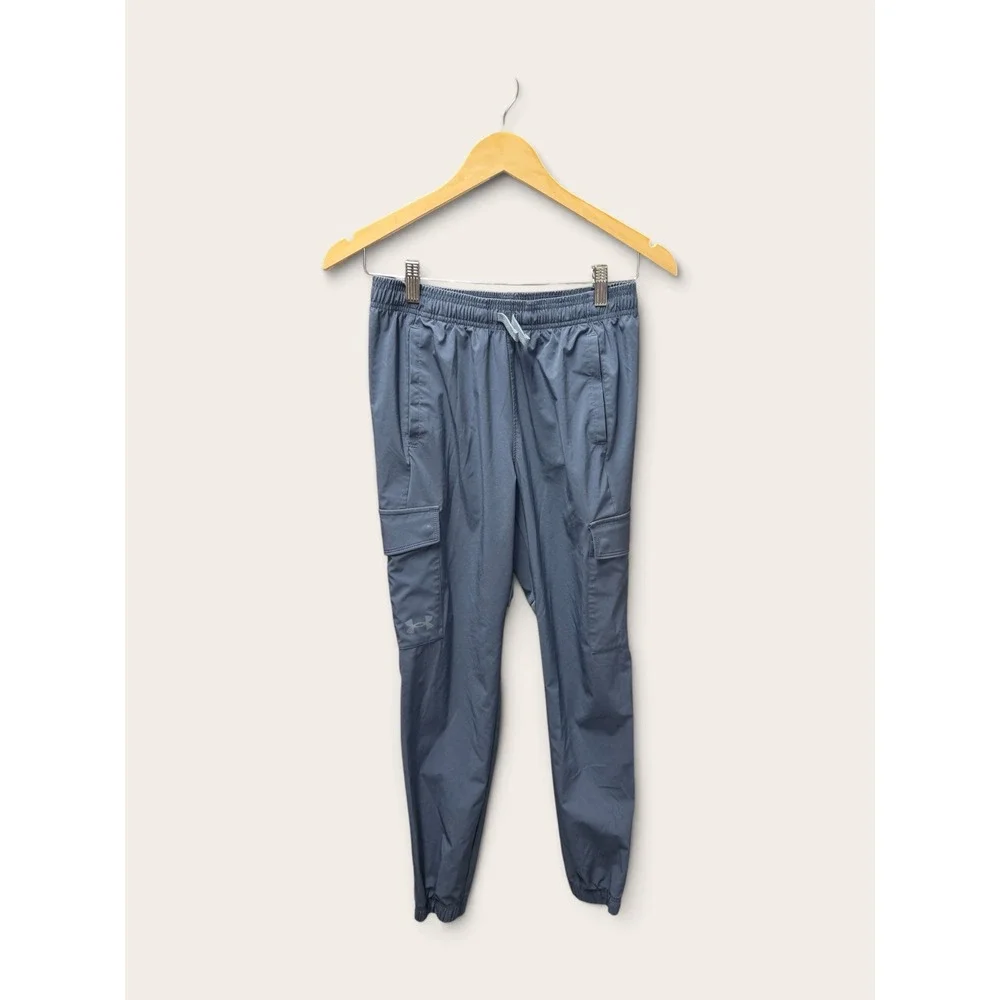 Under Armour Boys Youth Large YLG Cargo Joggers Blue Gray Athletic Pants EUC
